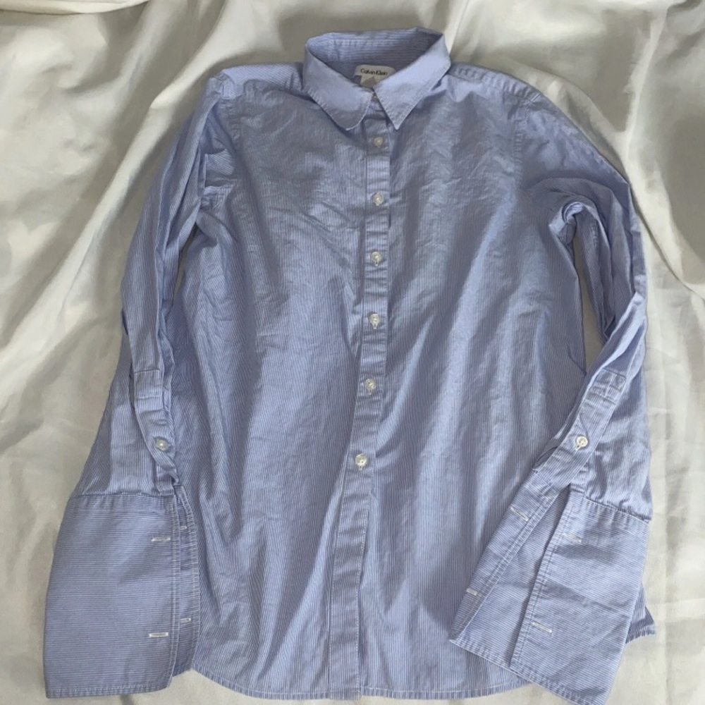 Calvin Klein Blouse Size 10 Blue Striped